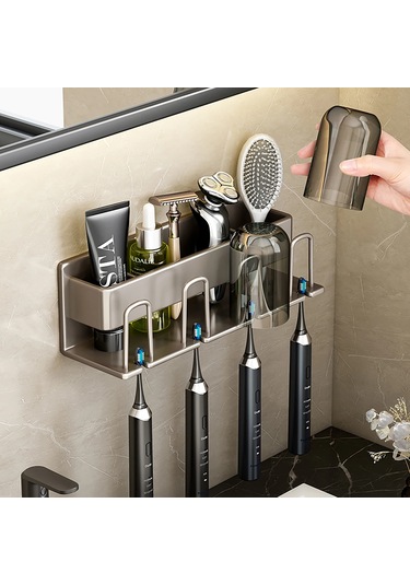 Metal Diş Fırçası Rafı Çok Fonksiyonlu Diş Fırçası Tutacağı Yumruksuz Diş 2-white With Cup Beyaz