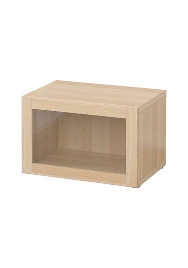 Raf Ünitesi, Ağartılmış Meşe Görünümlü-beyaz Meşe Görünümlü-şeffaf Cam, 60x40x38 Cm, Sındvık Beyaz