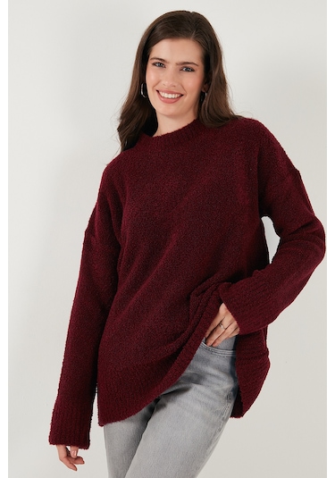 Lela Regular Fit Dik Yaka Yumuşak Dokulu Triko Bayan Kazak 4616222 Bordo