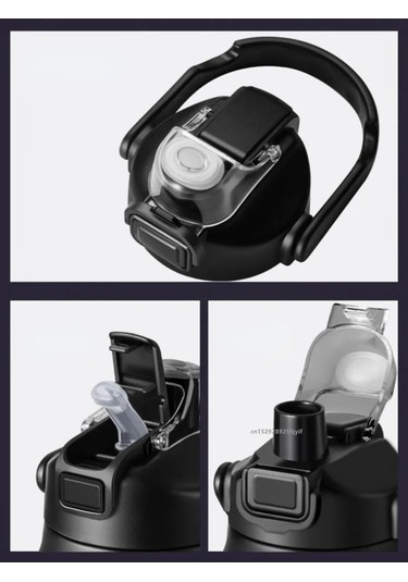 800/1000/1200/1500 Ml 304 Paslanmaz Çelik Termos Pipetli Termal Kupa Bardak Black 1200ml Black