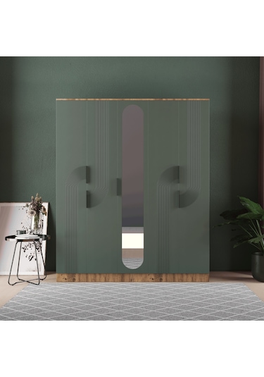 Ekin 5 Kapaklı Eko Gardırop - Mdf Kapak Yeşil