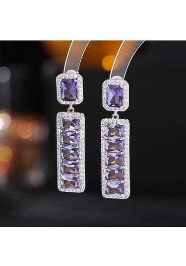 Novahub Mor Moda Cz Kare Dangle Küpe, Kadınlar İçin Romantik Sevgilisi Doğum Günü Hediyesi, Lüks Bakır Küpe Takı Çok Renkli