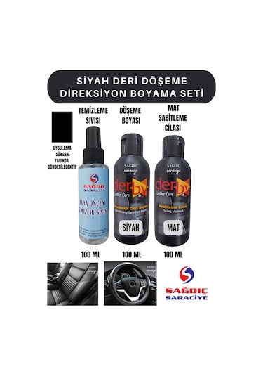 3'Lü Derby Siyah Deri Oto Direksiyon Döşeme Boyama Seti
