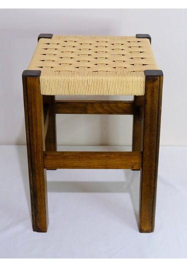 El Yapımı Ahşap Örmeli Hasır Tabure 40 Cm Şık Ve Zarif Tasarım Ceviz