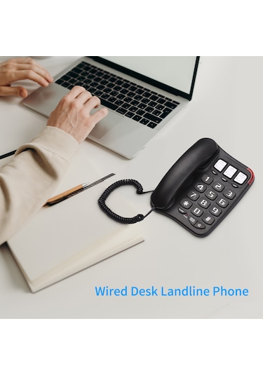 Lemestar Yaşlı Dost Büyük Tuşlu Telefon - Yüksek Sesli, Pilsiz Duvar Takımı Ofis Ev Telefonu Siyah, İngiltere Uygun Değil