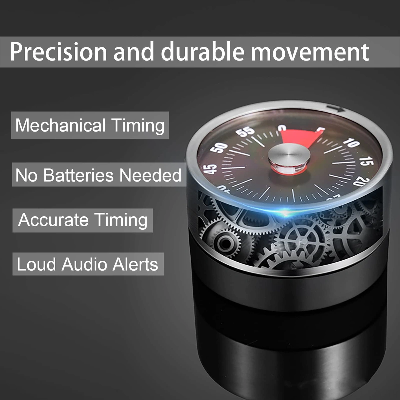 Dofolink Stainless Steel Mekanik Zamanlayıcı - 60 Dakika Geri Sayım, Magnetli Tabanlı, 70db Alarm - Mutfak, Sınıf Ve Ofis Kullanıma Uygun Beyaz Gösterge Paneli & Kırmızı Taban Siyah