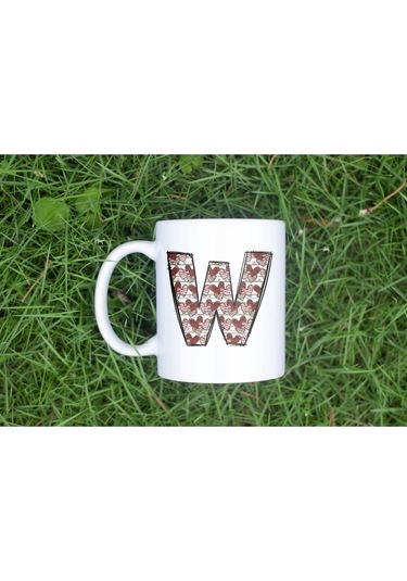 W Harfi Aşk Temalı Kupa - Kalp Desenli Kişiye Özel Romantik Sevgililer Günü Kahve Kupası Beyaz