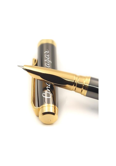 Kişiye Özel Füme Dolma Kalem & Siyah Usb Şarjlı Sürgülü Çakmak &