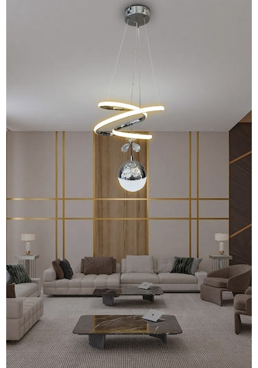 Eylül Tek Toplu Led Avize - - Kumandalı / Krom Krom