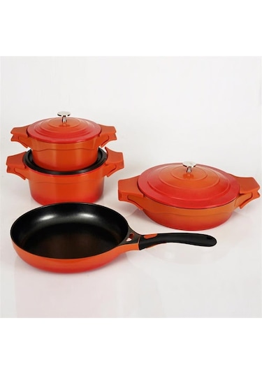 Arow Pink More 7 Parça Döküm Tencere Seti Turuncu Pm-0069
