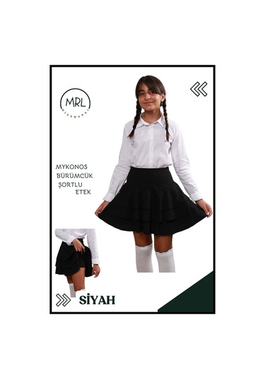 Mykonos Etek Siyah Içte Sabit Şortlu Yüksek Bel Likralı Bürümcük Kumaş Skirt With Shorts 4107 Siyah