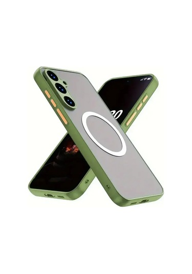 Elmpaly Samsung Galaxy S25 Fe İnce Yeşil Manyetik Kasa Şok Emici Transparan Sert