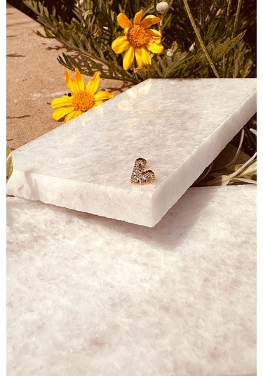 Aşk Kalp Tasarım Altın Renk Zirkon Taşlı Çelik Piercing Tragus Helix Stainless Steel Altın