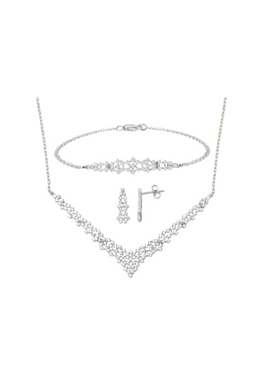 Minimal Tasarım 14 Ayar Beyaz Altın Nişan Seti Stpj34072