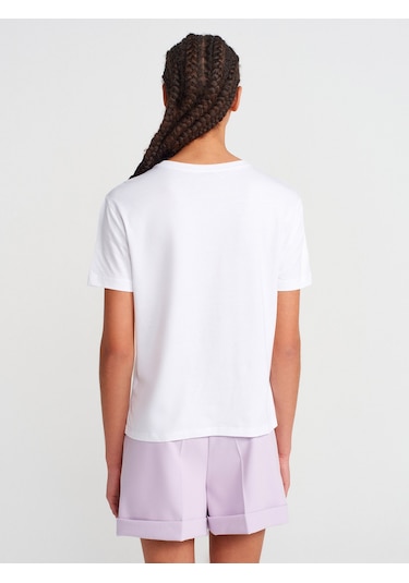 Dilvin 31791 Bisiklet Yaka T-shirt-beyaz Beyaz