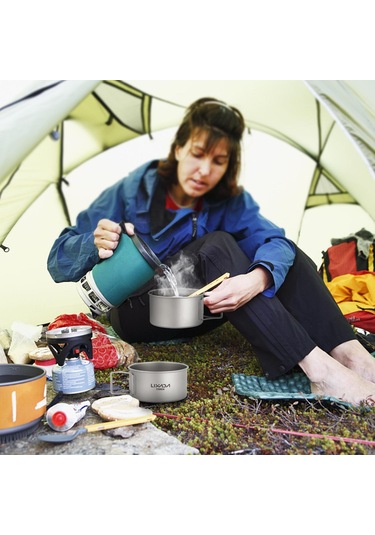 Açık Kamp Yürüyüş İçin Lixada Titanyum Kase Katlanır Kolları Akşam Yemeği Gıda Kabı M - 550ml Çok Renkli