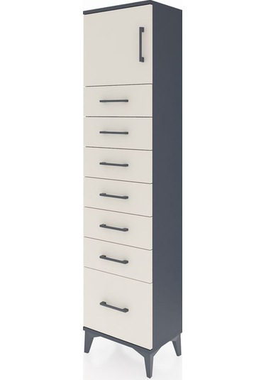Arges Dolap Tek Raflı 7 Çekmeceli Tek Kapaklı 44x30x182 Antra... Antrasit