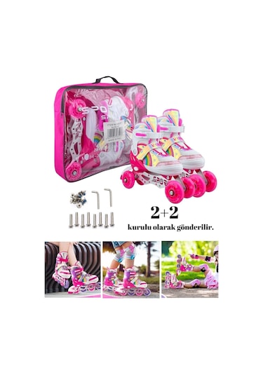 Unicorn Işıklı Pembe Paten Gökkuşağı Çocuk Pateni Silikon Teker Pembe