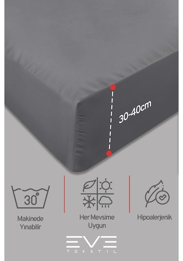 Eve Tekstil Fitted Yüksek Kaliteli Penye Kumaş Tek Kişilik Lastikli Çarşaf Koyu Gri