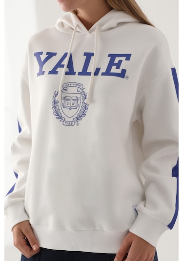 Yale Krem Baskılı Kapüşonlu Kadın Sweatshirt 5274-41167 Krem