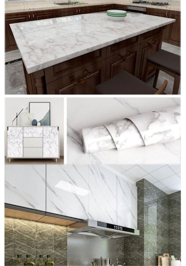 Mobgift Mermer Desenli Yapışkanlı Tezgah Folyosu 3 Mt.x 60 Cm Beyaz