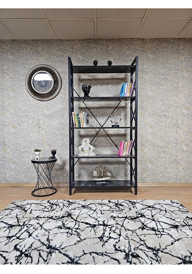 Siyah Boyalı Kitaplık - 5 Raflı Suntalem Lüks Kitaplık Siyah Merm Çok Renkli