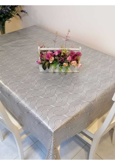 Elyaflı Pvc Muşamba - Desenli Silinebilir Masa Örtüsü 02mrl170c Gri