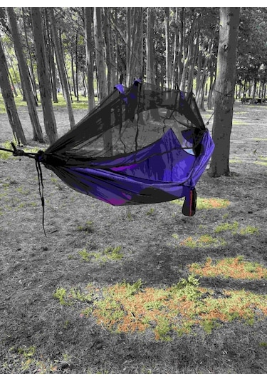 Magic Cibinlikli Kamp Hamağı Mat Cepli 175 Kg Taşıma Kapasiteli Outdoor Hamak Mor