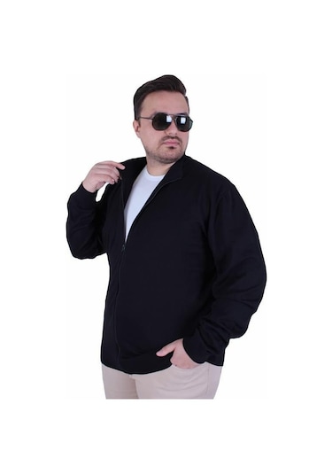 Starbattal Erkek Büyük Beden Fermuarlı Hırka 23754 Sıyah Siyah