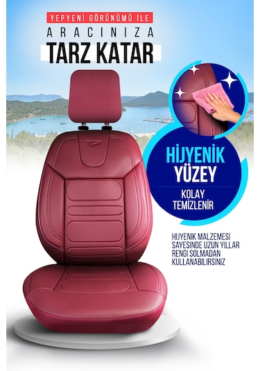 Bordo - Bordo Panda Rodos Serisi Deri Ortopedik Oto Koltuk Kılıfı - Tam Set
