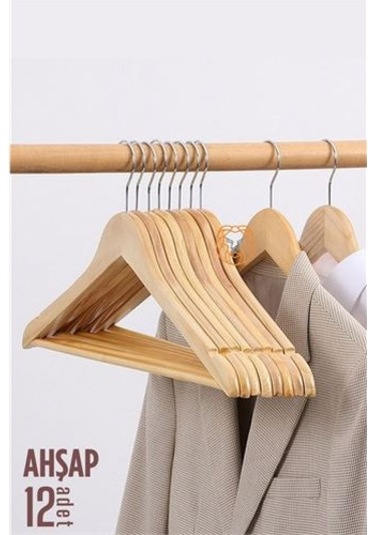 Modacar Natural Ahşap Elbise Askısı 12 Adet Montague Design Çok Renkli
