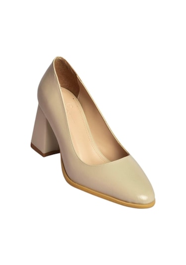 Fox Shoes V676680060 Bej Rustik Kalın Topuklu Kadın Ayakkabı Bej