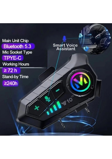 Y10 2x Motosiklet Kask İntercom Çift Eşleşme Rgb Işıklı Blu Tdrtr