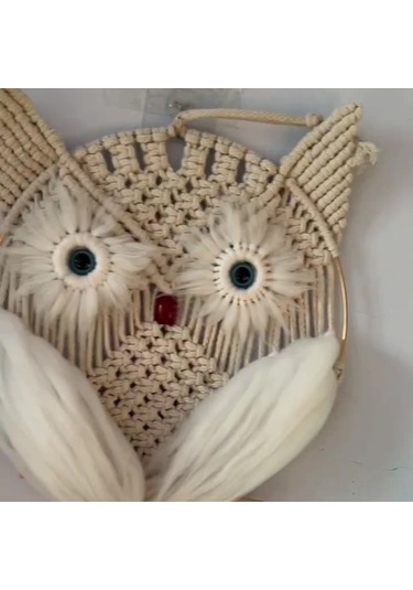 Yifomall El İşi Makrome Duvar Dekoru - Büyük Boy 30x80cm Boho Tarzı Baykuş Askılı