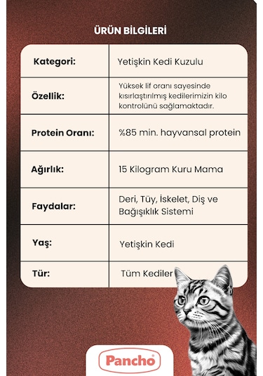 Pancho Gurme Kuzu Etli Yetişkin Kedi Maması 15 Kg