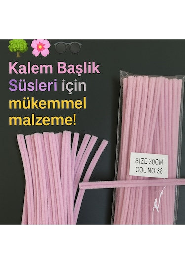 Tekstil 30 Cm Pembe Şönil Tüylü Hobi Çubuğu - 100'lü Paket Chenille