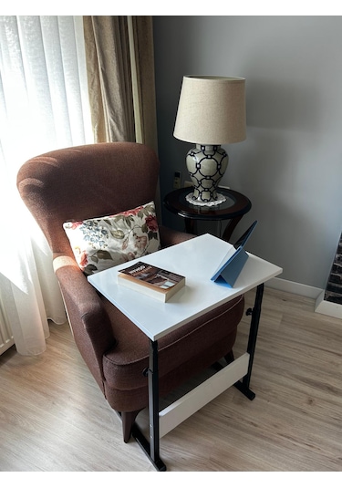 Yükseklik Ayarlı Laptop Sehpası 60x40 Beyaz Renk Mdf Malzeme Beyaz