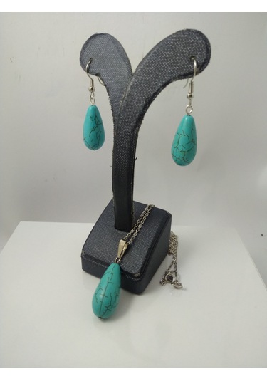 Turkuaz Firuze Taşı Kolye/Küpe Set – Doğaltaş Kolye ve Küpe Tak N11.8657