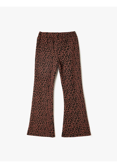 Koton İspanyol Paça Pantolon Leopar Desenli Beli Lastikli Kahverengi Desenli 5wkg40239ak Kahverengi Desenli