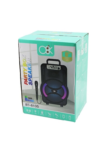 8 İnç Speaker Mikrofonlu Işıklı Hoparlör 2400mah Bluetooth Usb - Aux - Tf - Bluetooht - Dc 5v Bt-8105 4741