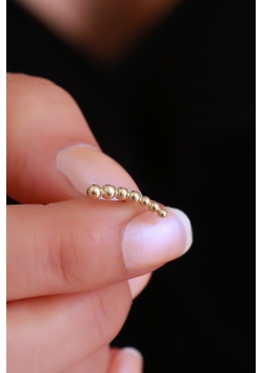 14 Ayar Altın Sıralı Top Top Tragus Piercing Sarı
