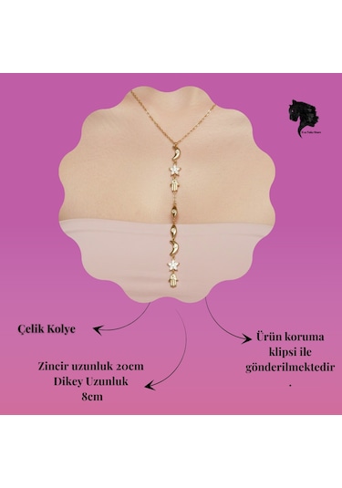 Manifest Y Dikey Sembollü Hamsa Ay Yıldız Figürlü Kolye Gold
