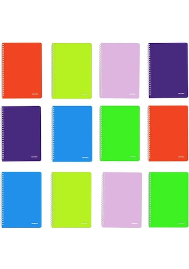 Mopak Neon Serisi Spiralli Defter Pp Kapak A4 60 Yaprak Kareli 12'li