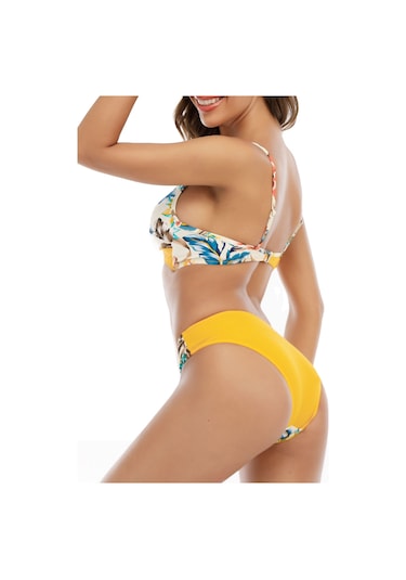Geeroyoo Kadınlar İçin Ayarlanabilir Askılı Desenli Bikini Takımı - Sarı Xl Boy Sarı