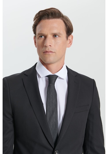AC&Co / Altınyıldız Classics Erkek Siyah Slim Fit Dar Kesim Mono Yaka Takım Elbise 4A3023100061SYH566N Siyah