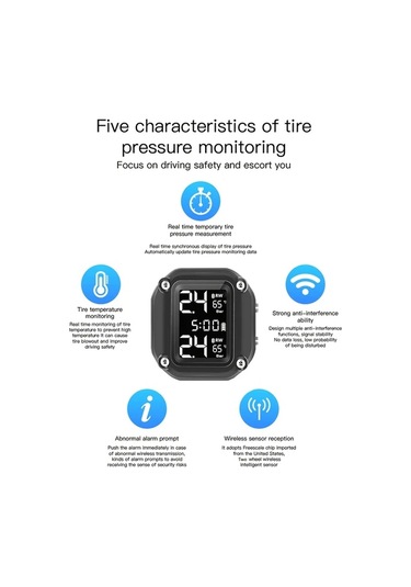 Boatshop1 Ynf Bisiklet Motosiklet Tpms 2 Dis Sensor Siyah Lcd Ekran Lastik Basinc Sicaklik Izleme Alarm Usb Dayanikli