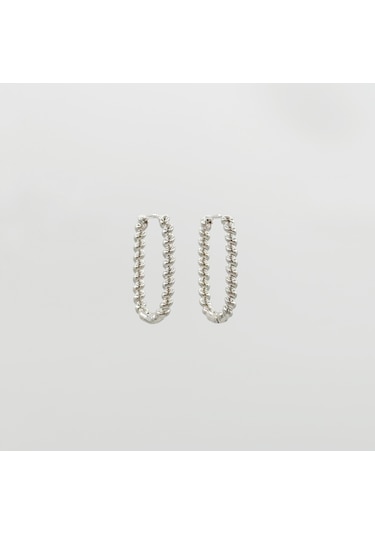 White Gold Plated Bract Hoop Küpe Silver