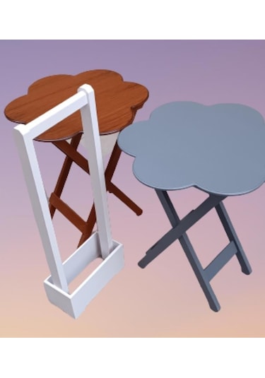 1448bng90100çanta Zigon Sehpa Papatya Model İkili Takım Ahşap Mdf Ceviz Ve Gri Renk El Yapım