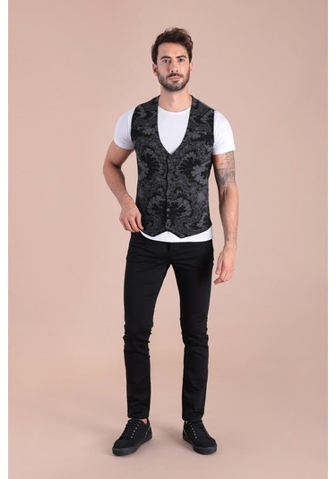 Ferraro Çift Renk Yün Triko Yelek - Siyah-Siyah