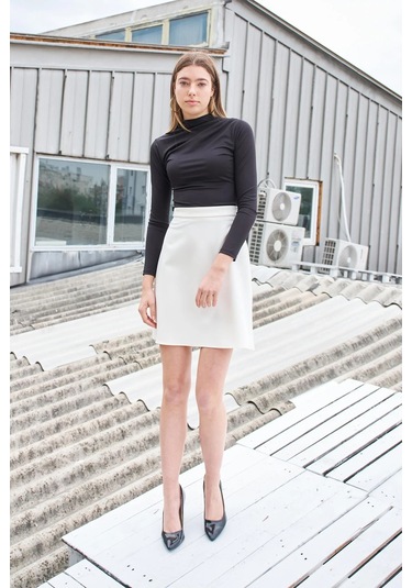 Yüksek Bel Hafif Likralı Kumaş Diz Boy Çan Etek-şampanya Şampanya